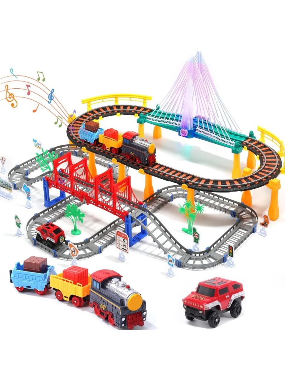 Battery-Powered Electric Toddler Train Set with Sounds & Lights, Track Toy for